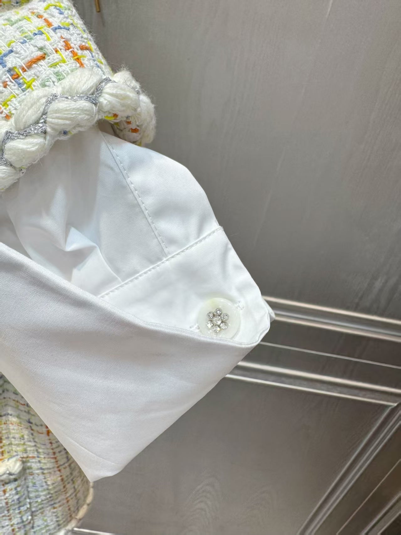 Cha**white tweed hooded coat