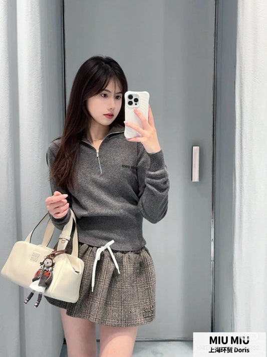 Mu 25fw Grey long sleeved sweater knitted sweater