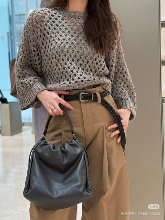 Bcc 25 Grey round neck hollow knit sweater