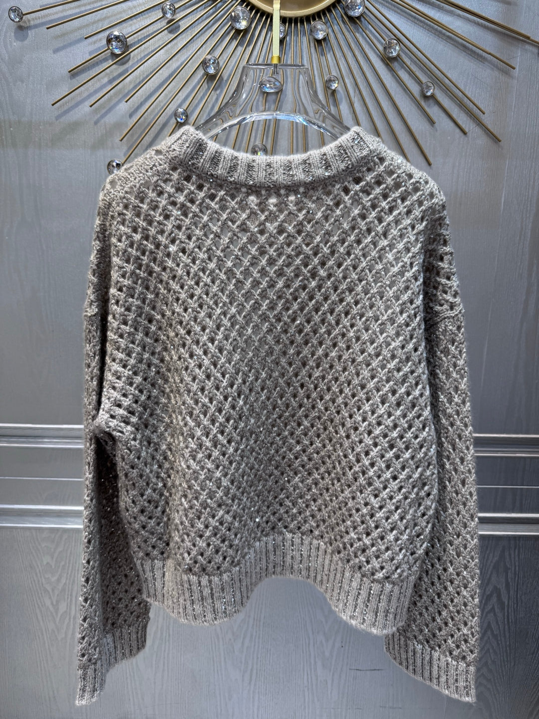 Bcc 25 Grey round neck hollow knit sweater