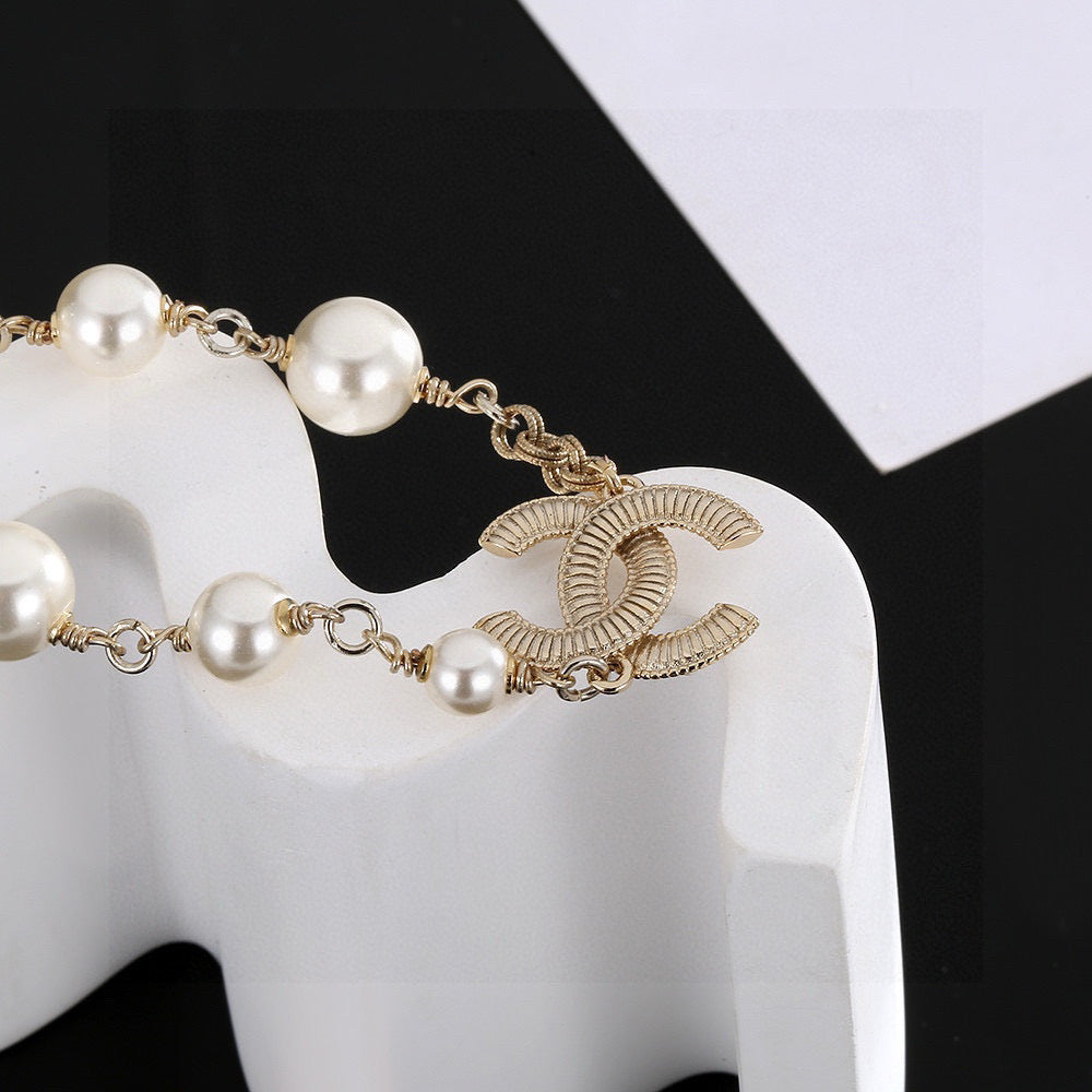 Cha** Double C Pearl Necklace