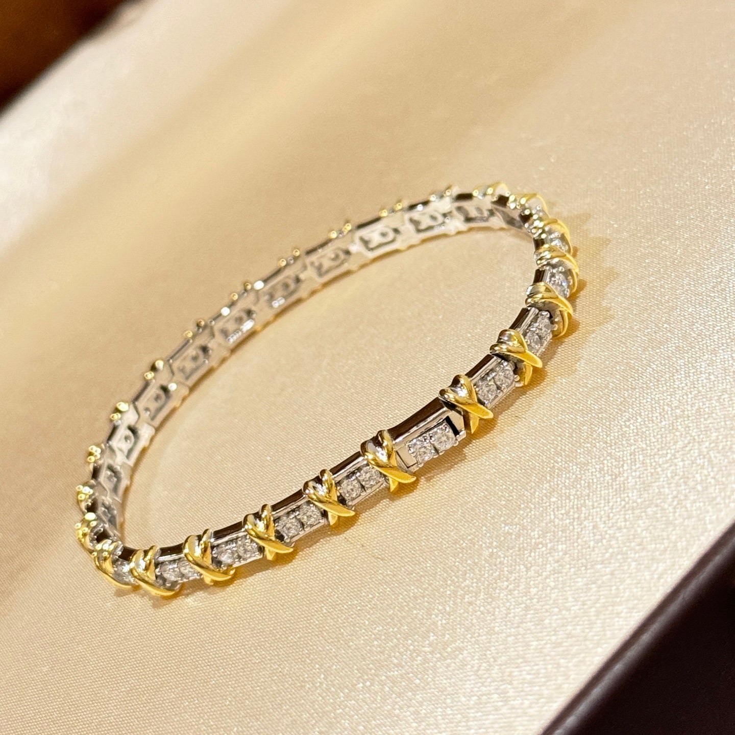 Cross-diamond two-tone bracelet, S925 sterling silver