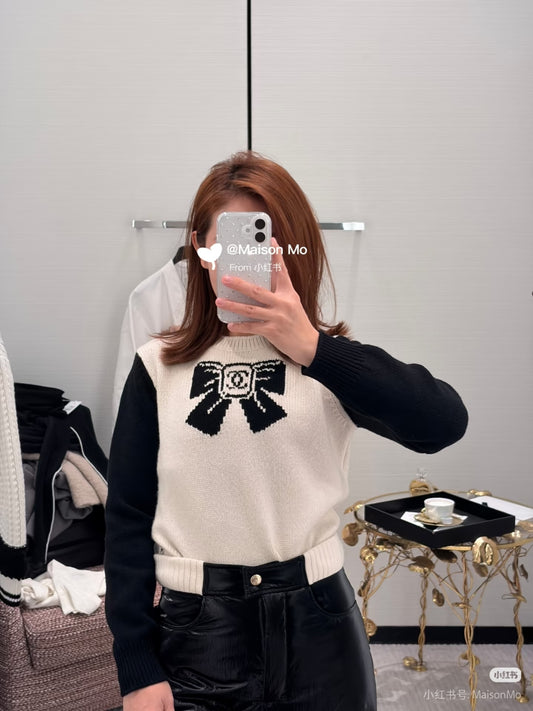 Cha**skiing series bow sweater black and white
