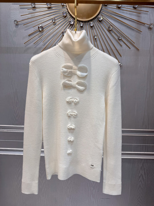 Cha**new black bow-tie knit sweater