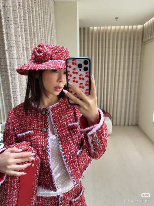 Cha**25FW Red tweed coat