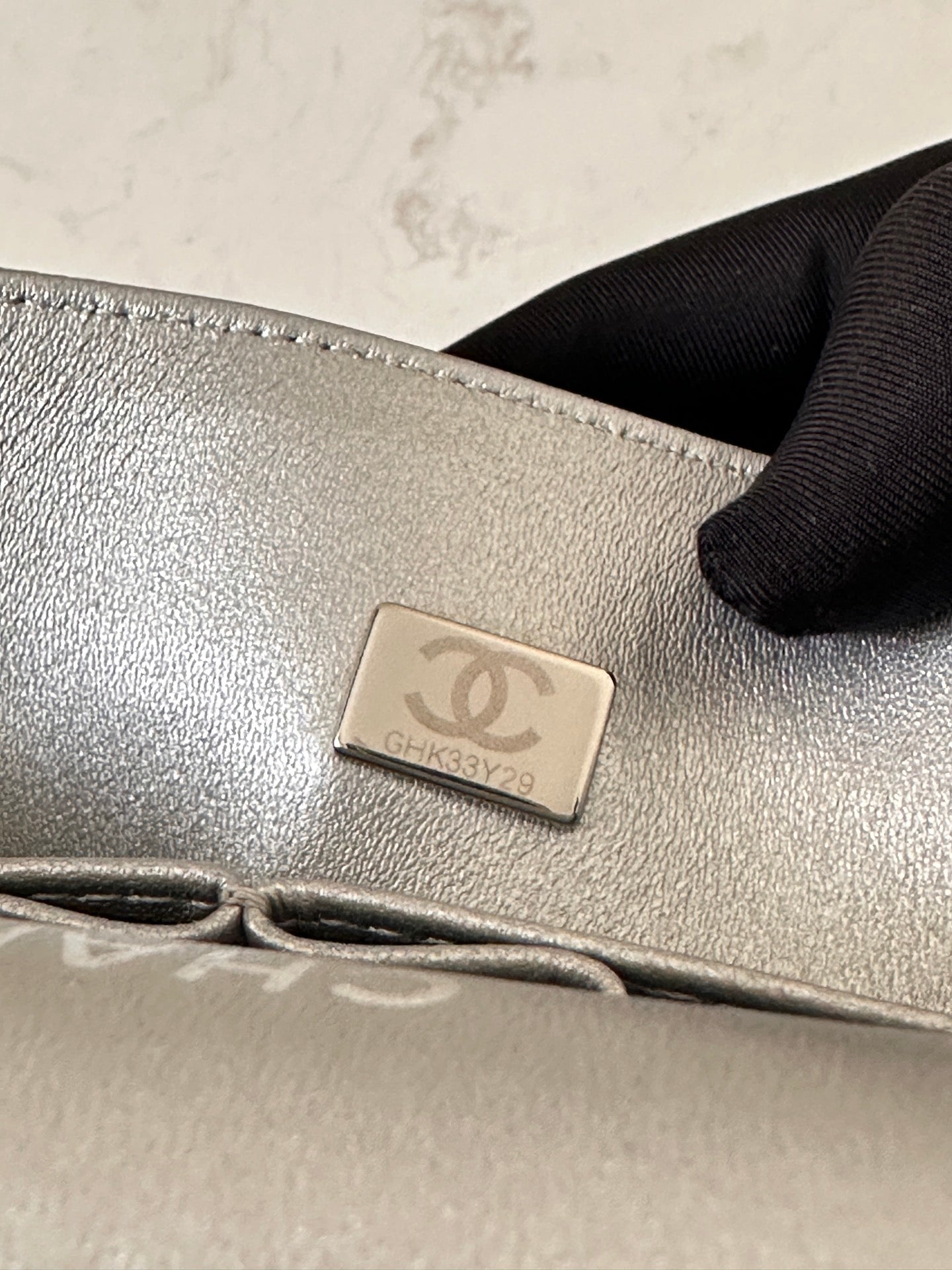 Cha**CF chain flap bag with fine ball pattern