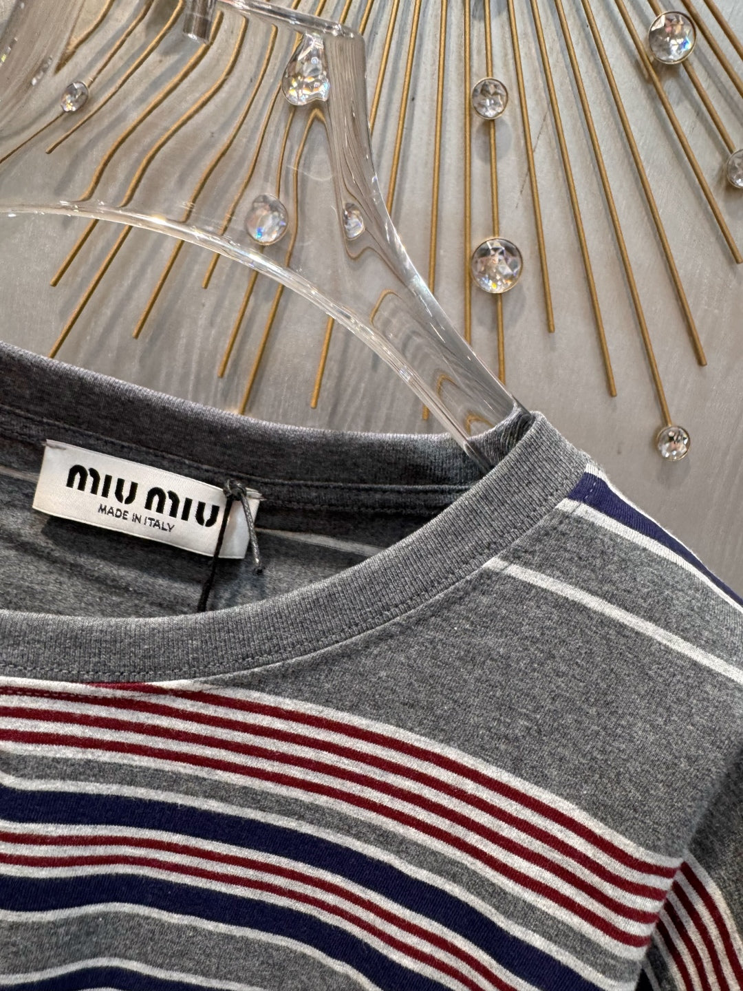 Mu 25fw Striped long-sleeved T-shirt Gray, blue and red color blocking