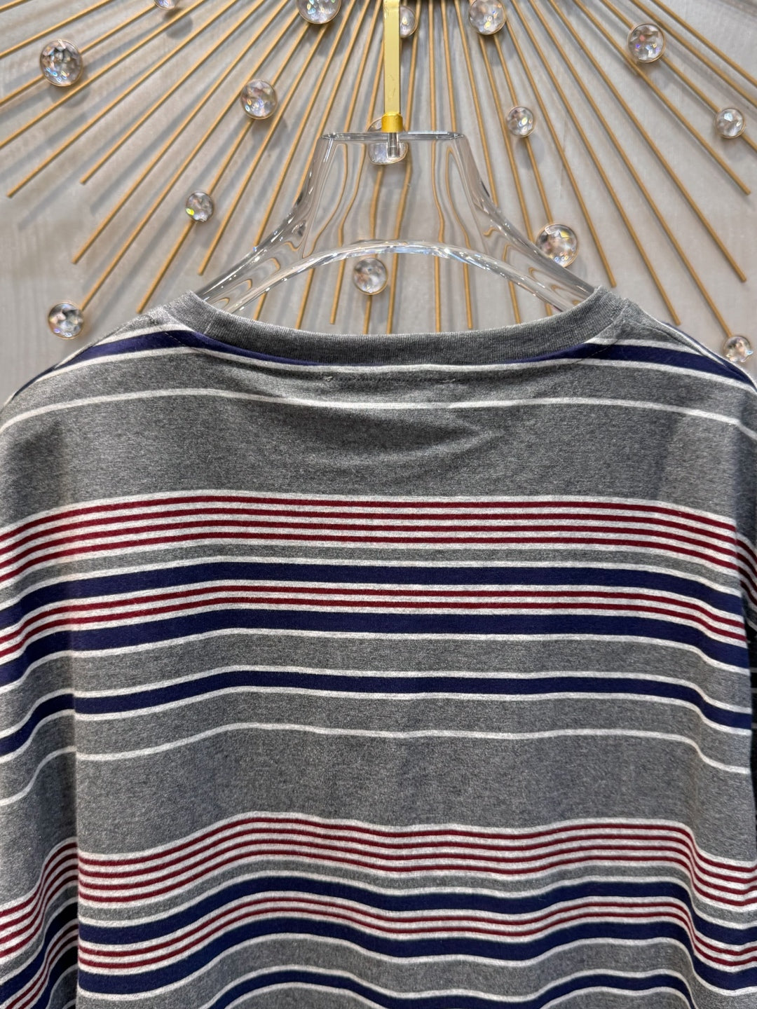 Mu 25fw Striped long-sleeved T-shirt Gray, blue and red color blocking