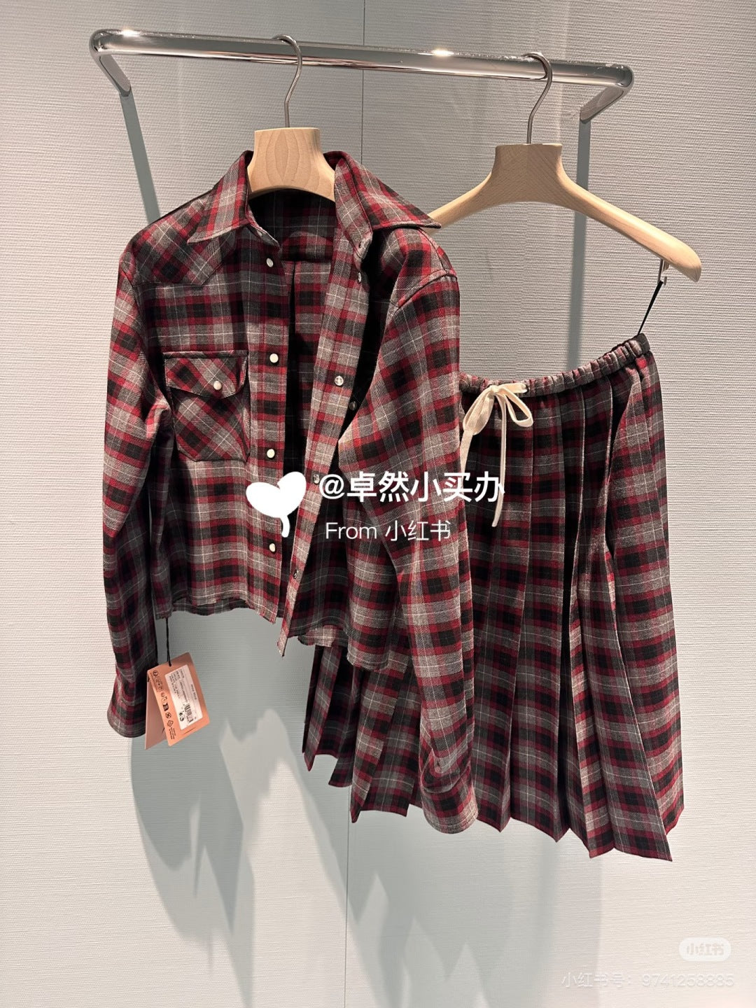 Mu 25fw Red and black plaid suit Set