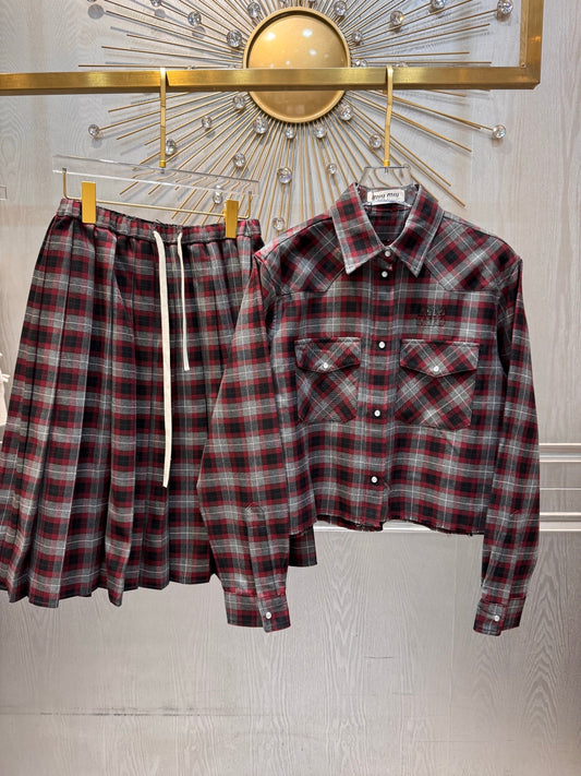 Mu 25fw Red and black plaid suit Set