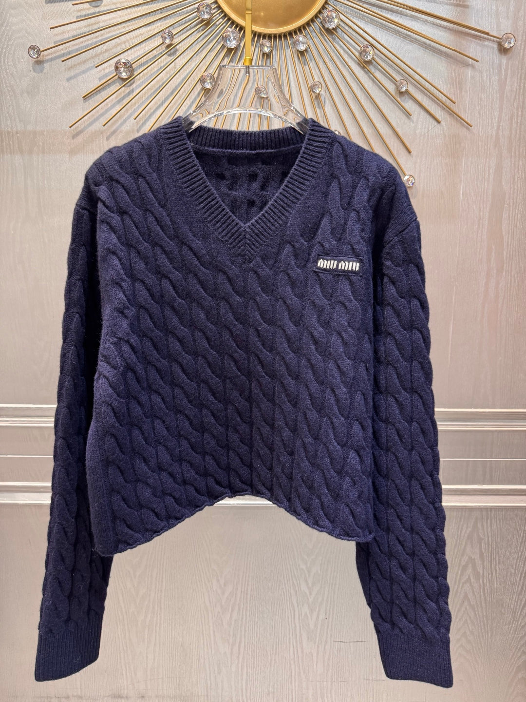 Mu 25fw Navy blue knitted wool sweater