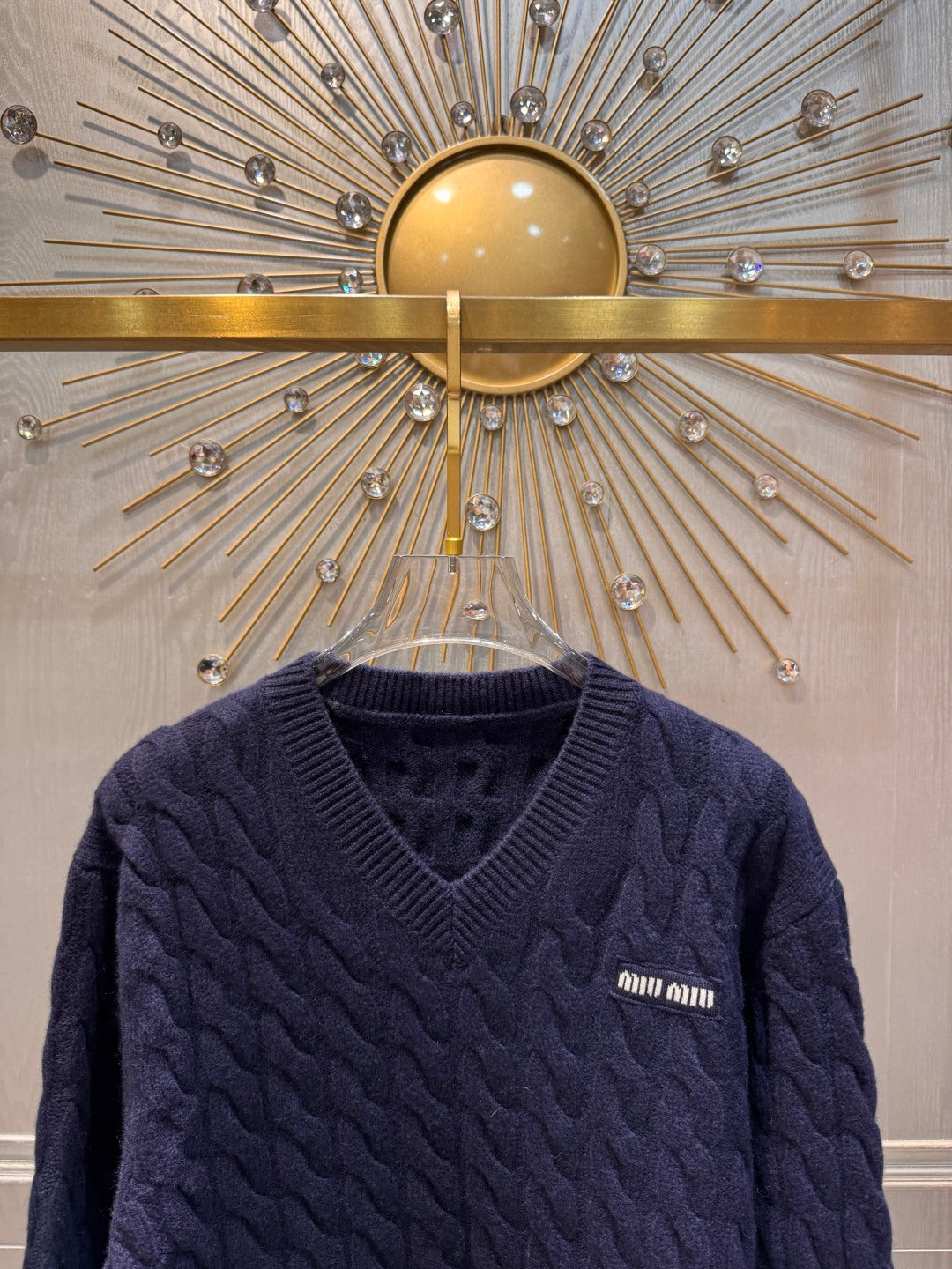 Mu 25fw Navy blue knitted wool sweater