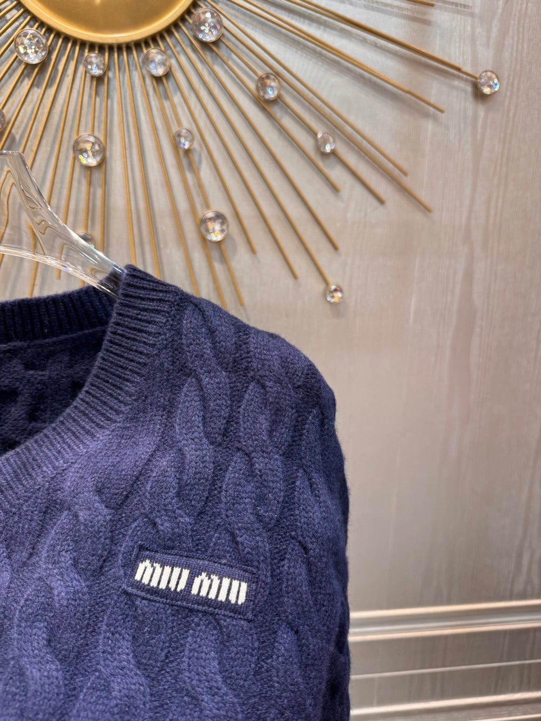 Mu 25fw Navy blue knitted wool sweater