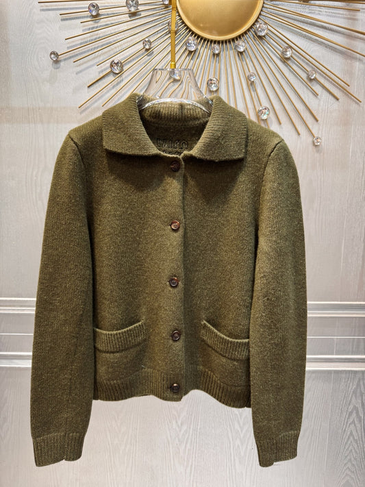 Mu 25fw Dark green wool cardigan