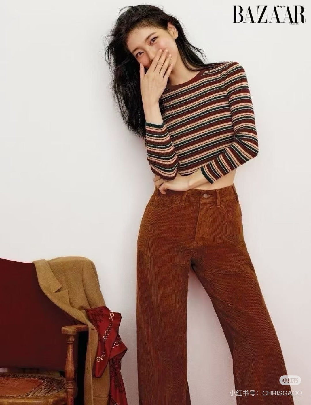 Cle 25fw Brownish-red knitted cardigan