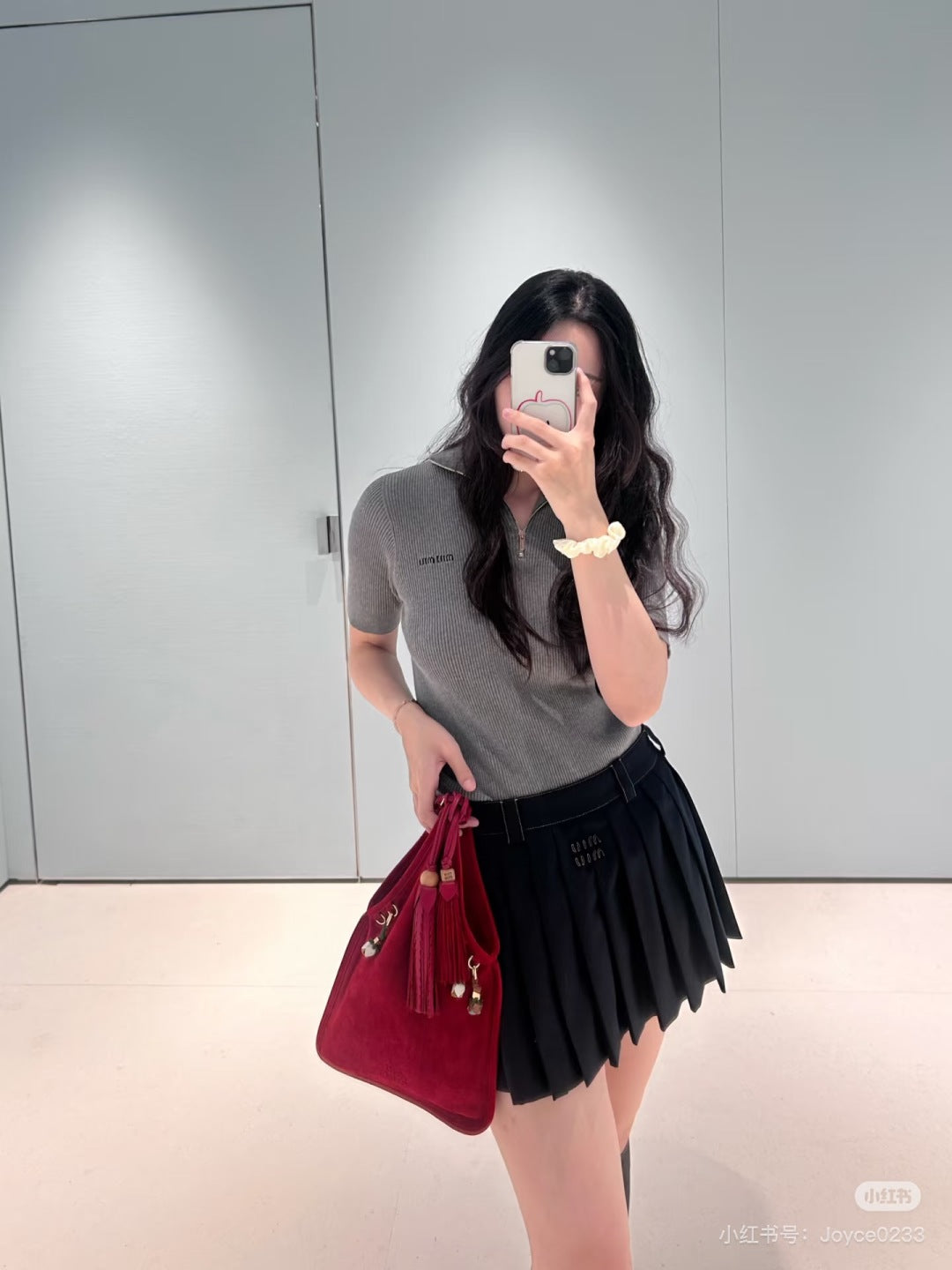 Mu 25fw Grey knitted zip-up short-sleeved shirt