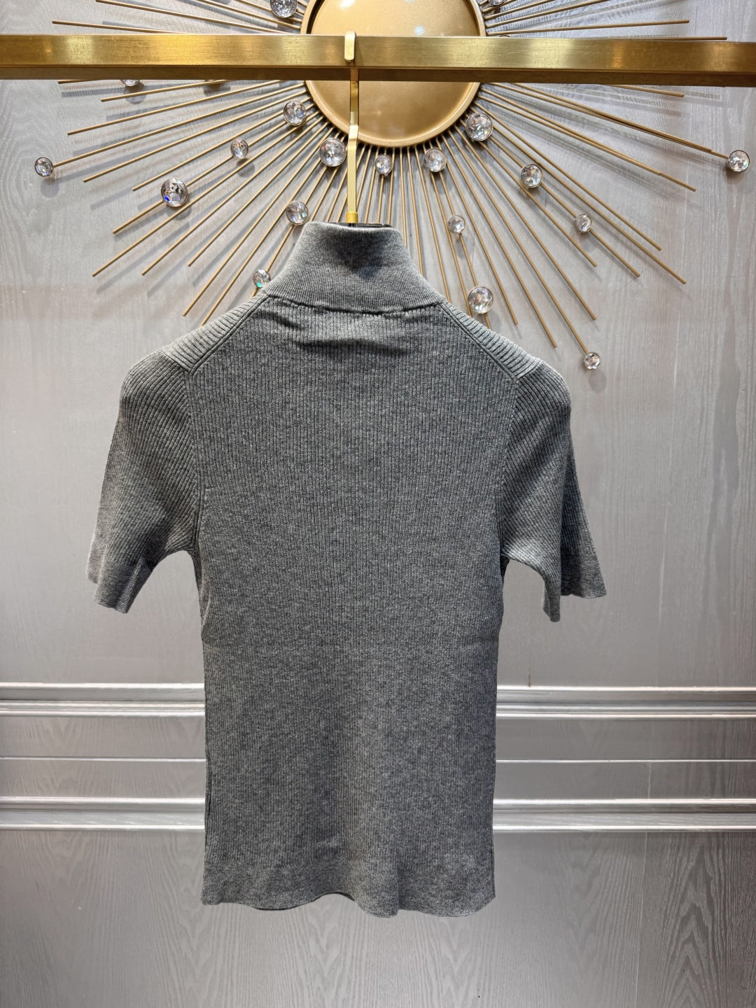 Mu 25fw Grey knitted zip-up short-sleeved shirt