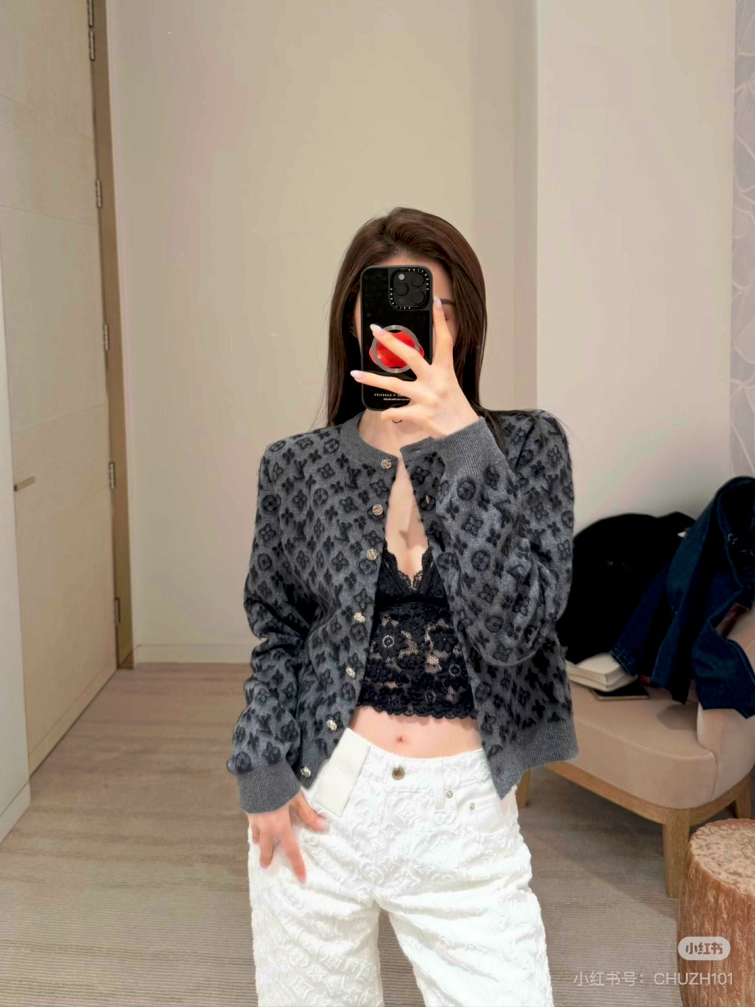 Lov 25fw monogram brushed knit cardigan