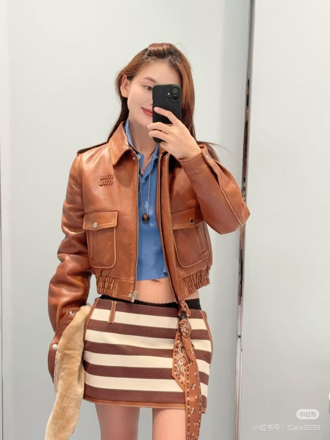 Mu 25fw Brown leather suit