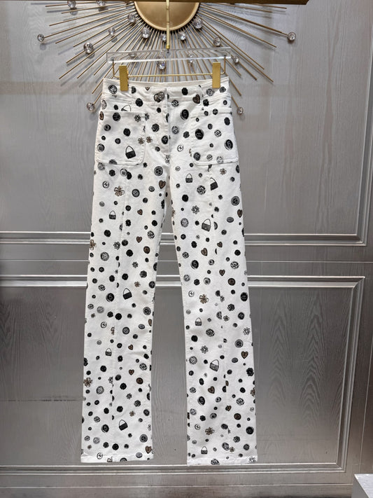 Cha 25fw White printed jeans