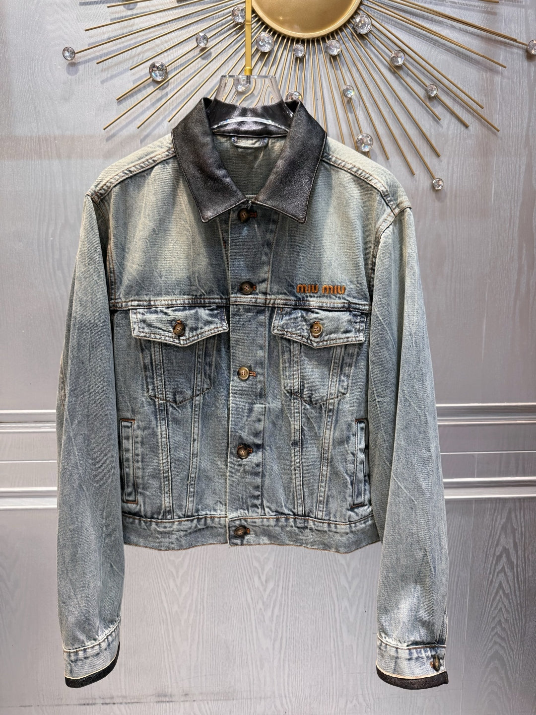 Mu 25fw Blue denim jacket set with leather collar