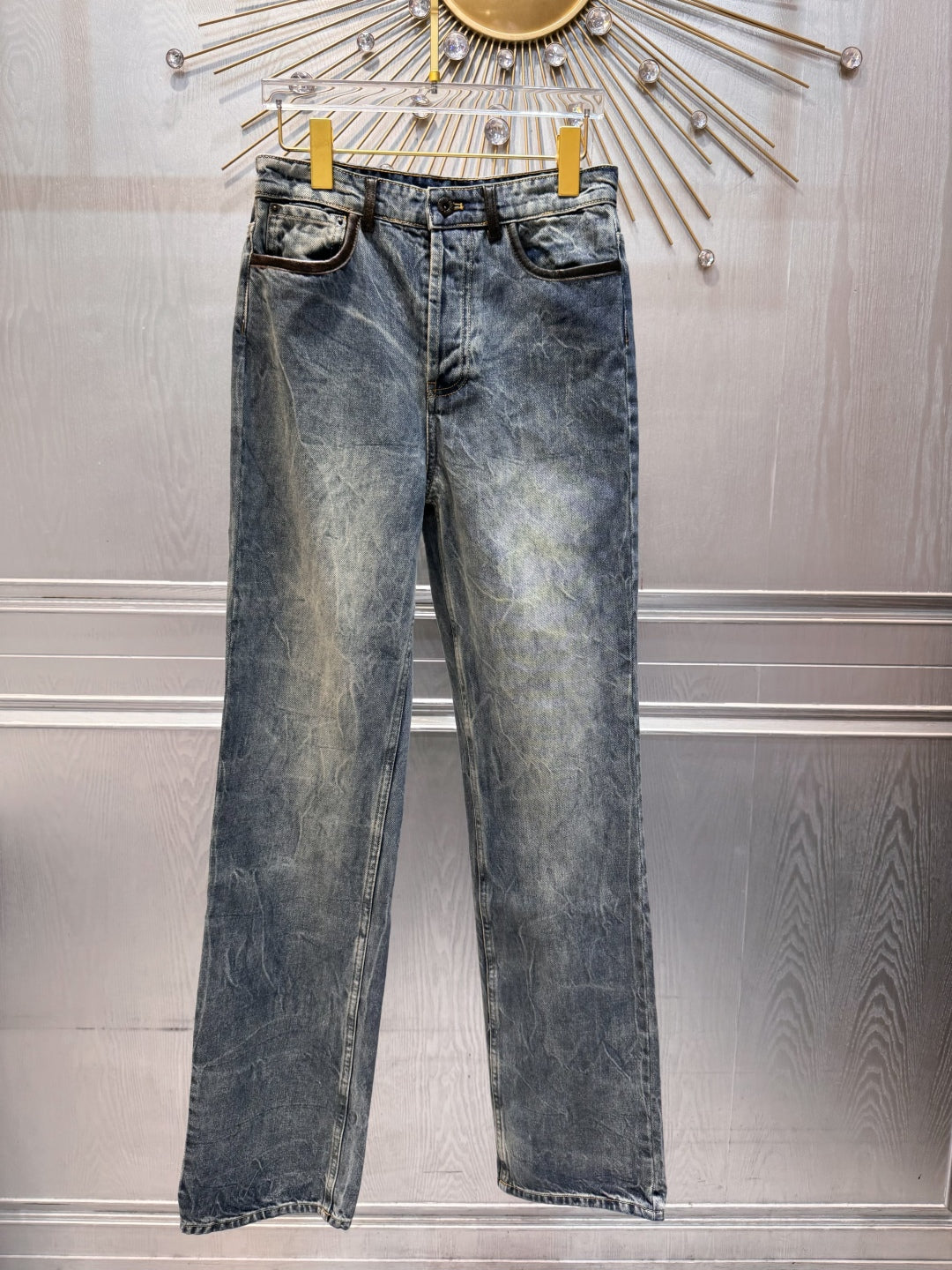 Mu 25fw Blue denim jacket set with leather collar