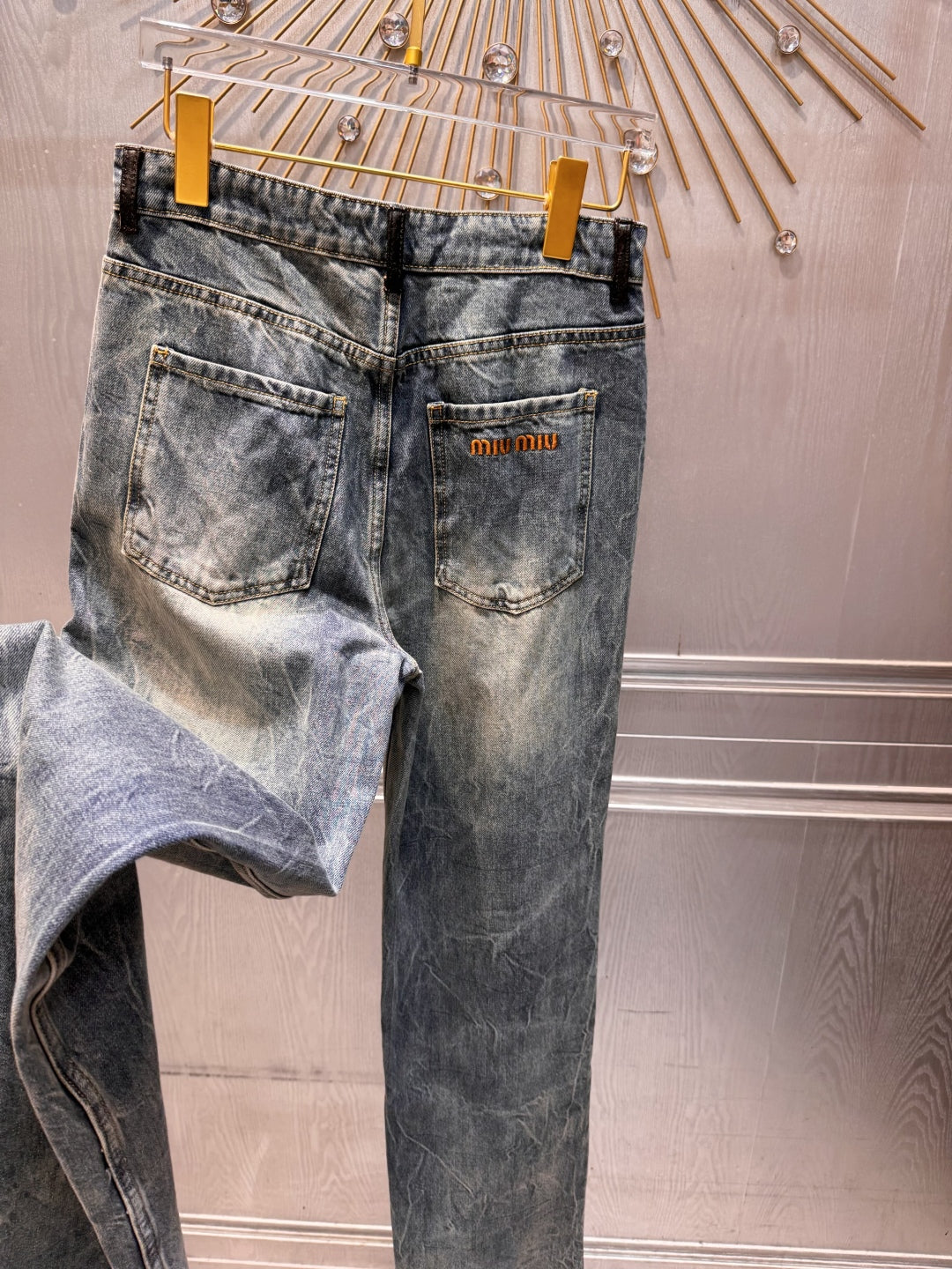 Mu 25fw Blue denim jacket set with leather collar