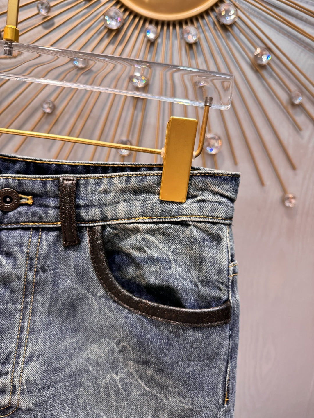 Mu 25fw Blue denim jacket set with leather collar