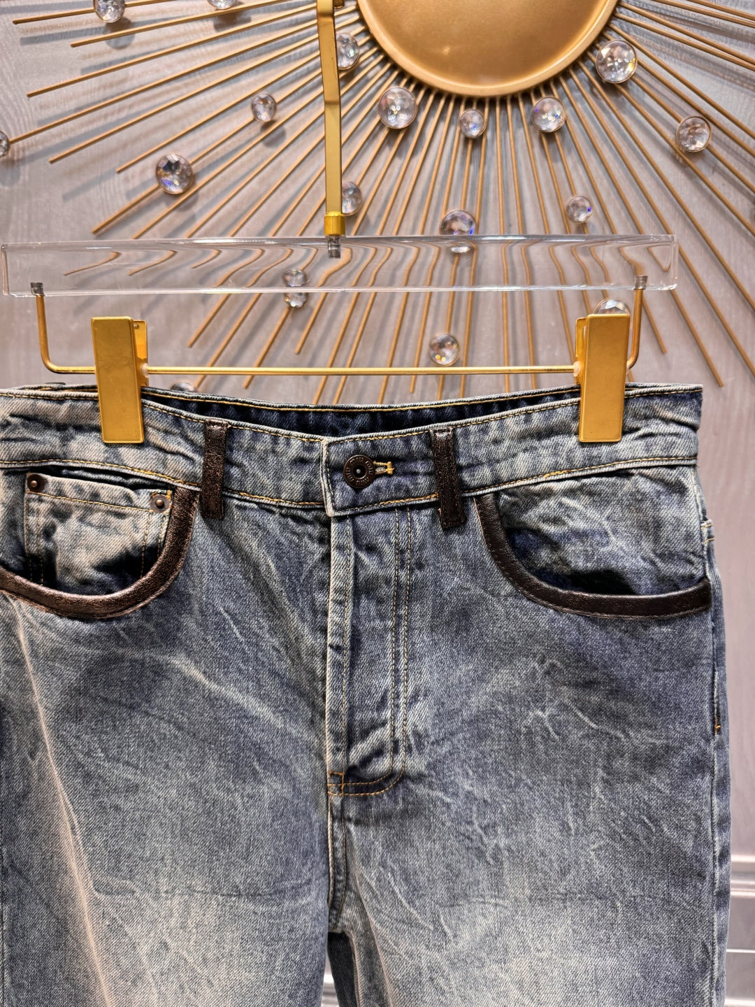 Mu 25fw Blue denim jacket set with leather collar