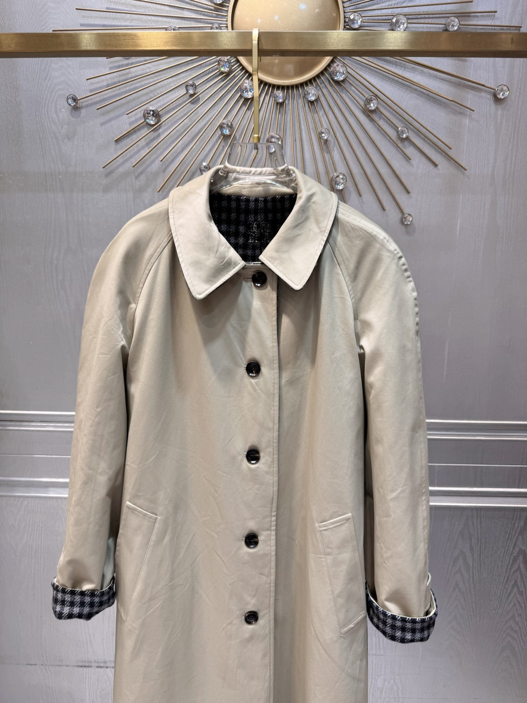 Mu 25fw Khaki reversible trench coat