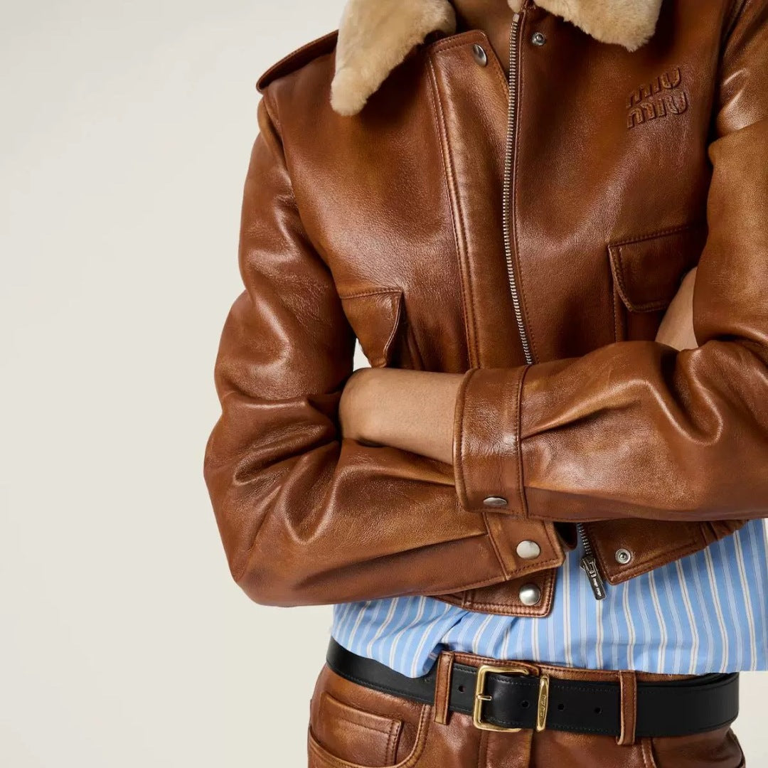 Mu 25fw Brown leather suit