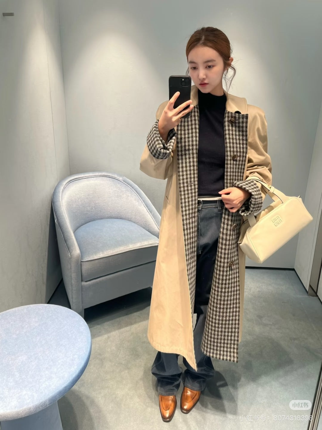 Mu 25fw Khaki reversible trench coat