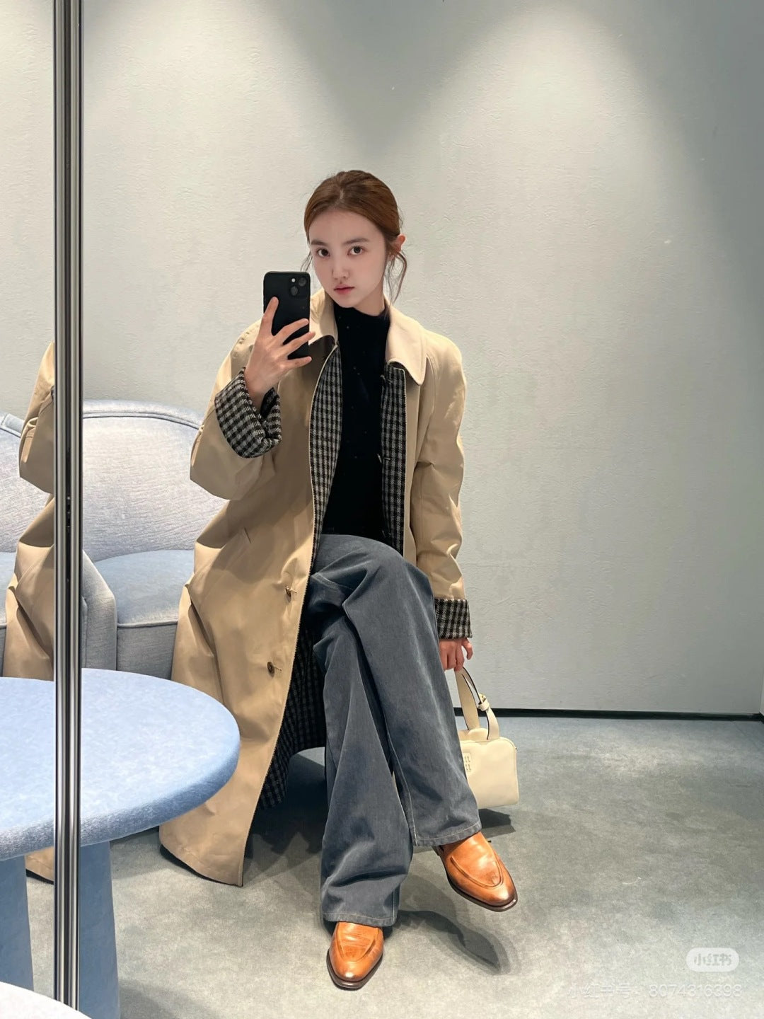 Mu 25fw Khaki reversible trench coat