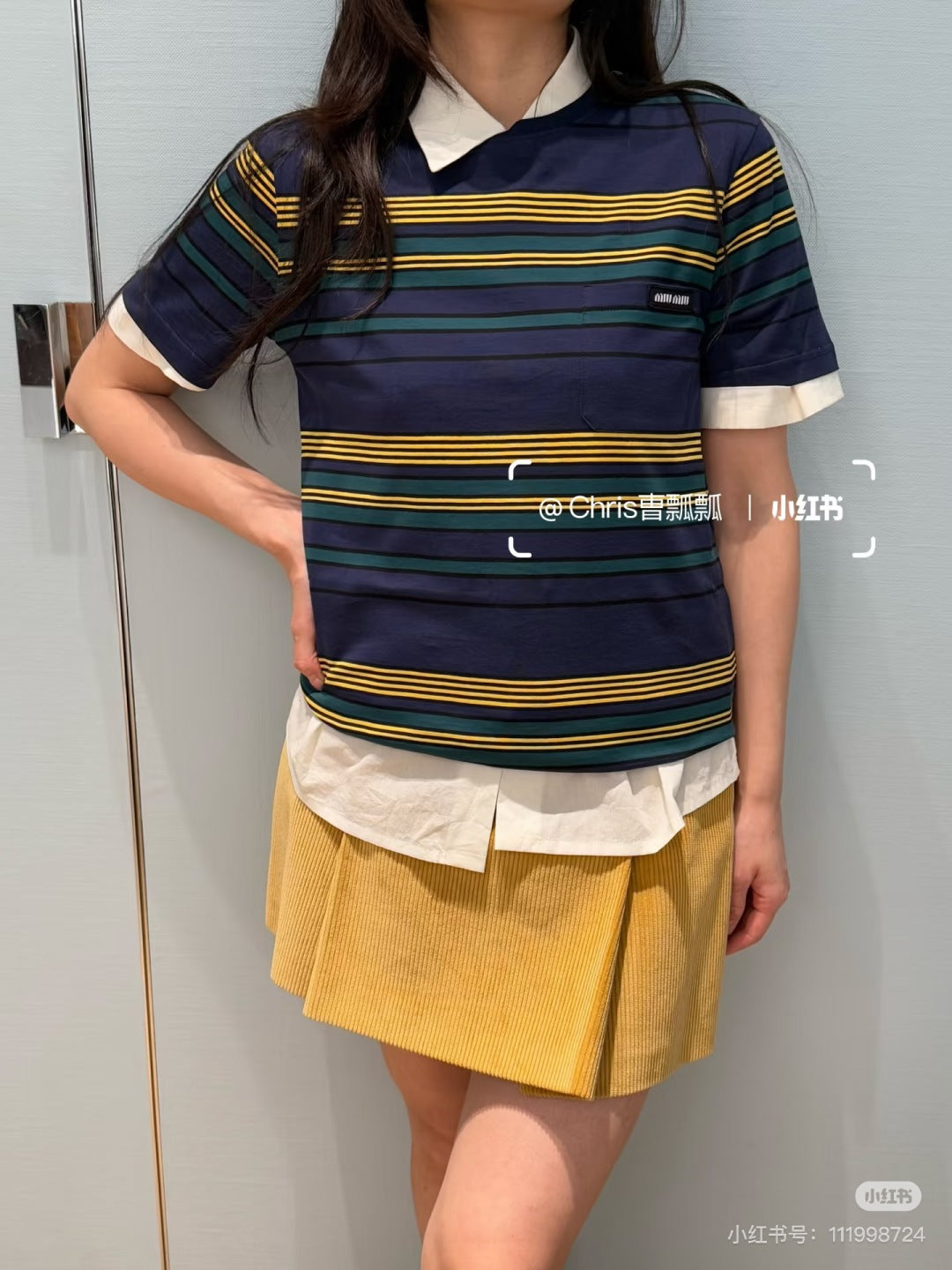 Mu 25fw Striped short sleeved T-shirt