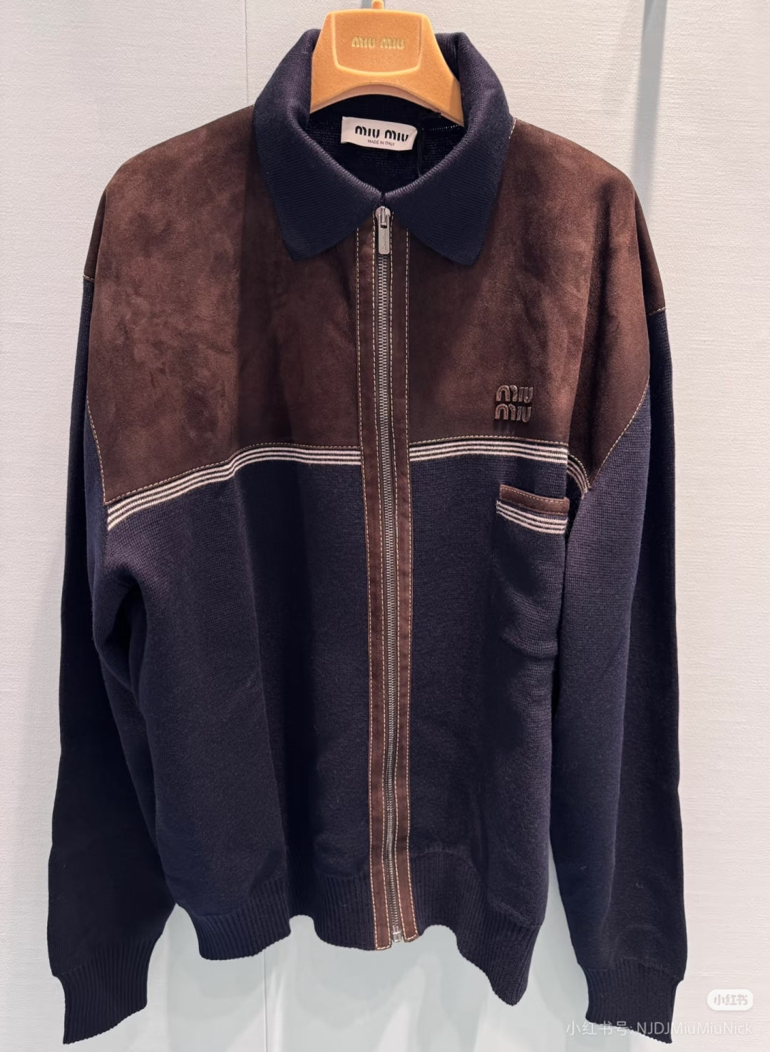 Mu 25fw Wool Knitted Suede Splicing Jacket