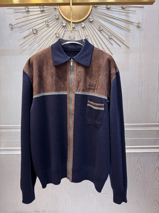 Mu 25fw Wool Knitted Suede Splicing Jacket