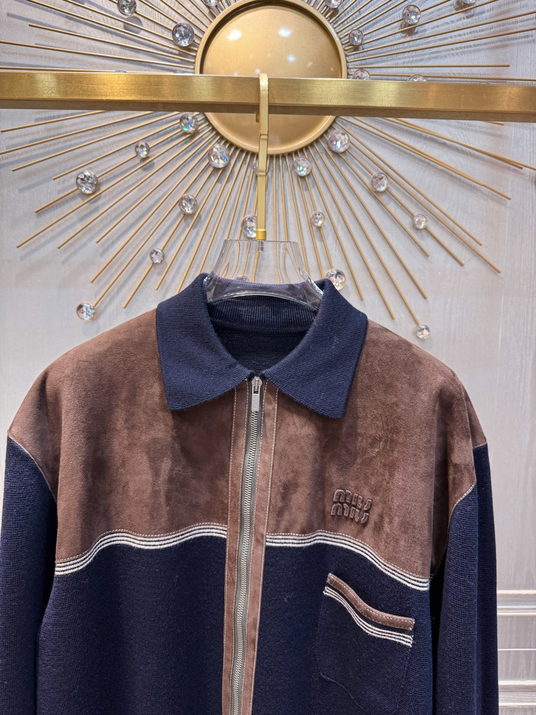 Mu 25fw Wool Knitted Suede Splicing Jacket