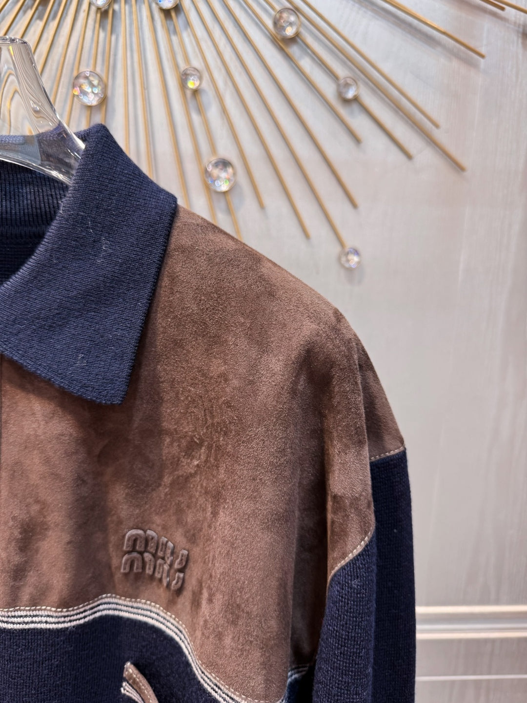 Mu 25fw Wool Knitted Suede Splicing Jacket