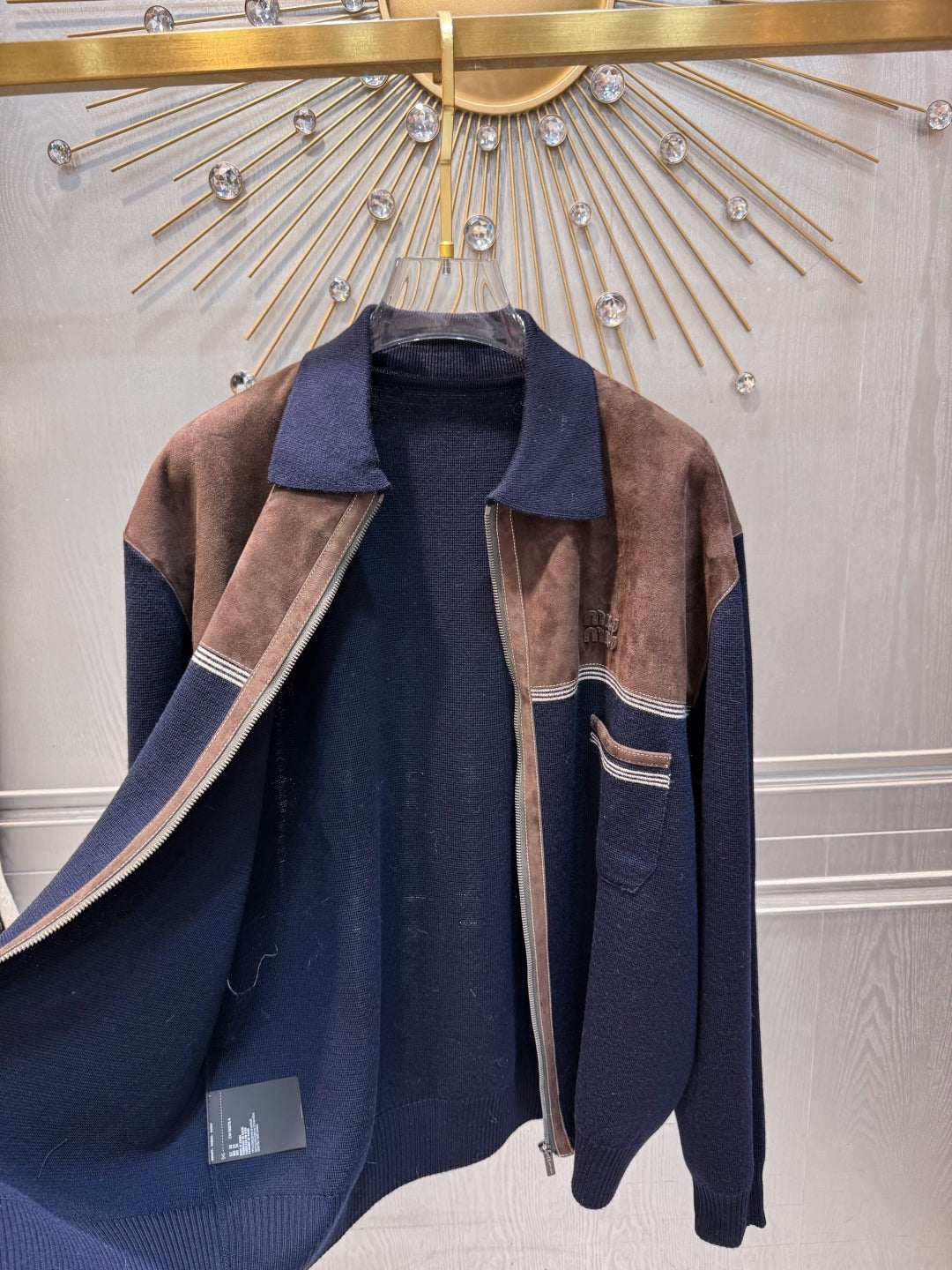 Mu 25fw Wool Knitted Suede Splicing Jacket