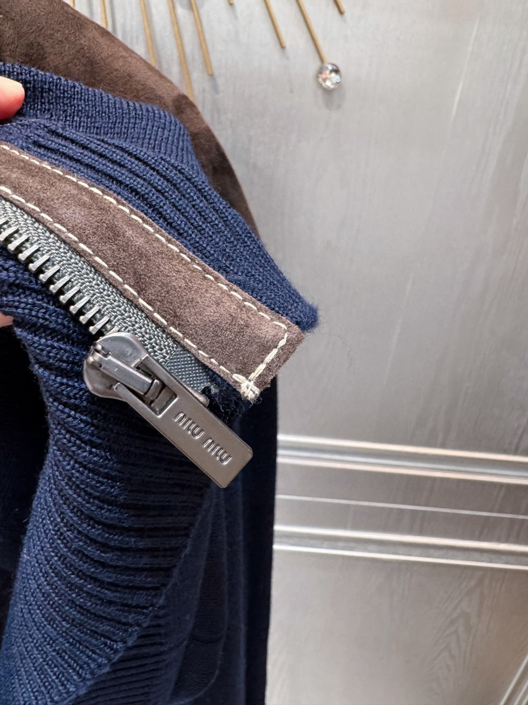 Mu 25fw Wool Knitted Suede Splicing Jacket