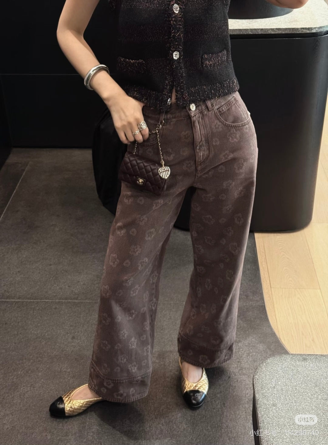 Cha 25fw Brown floral jeans
