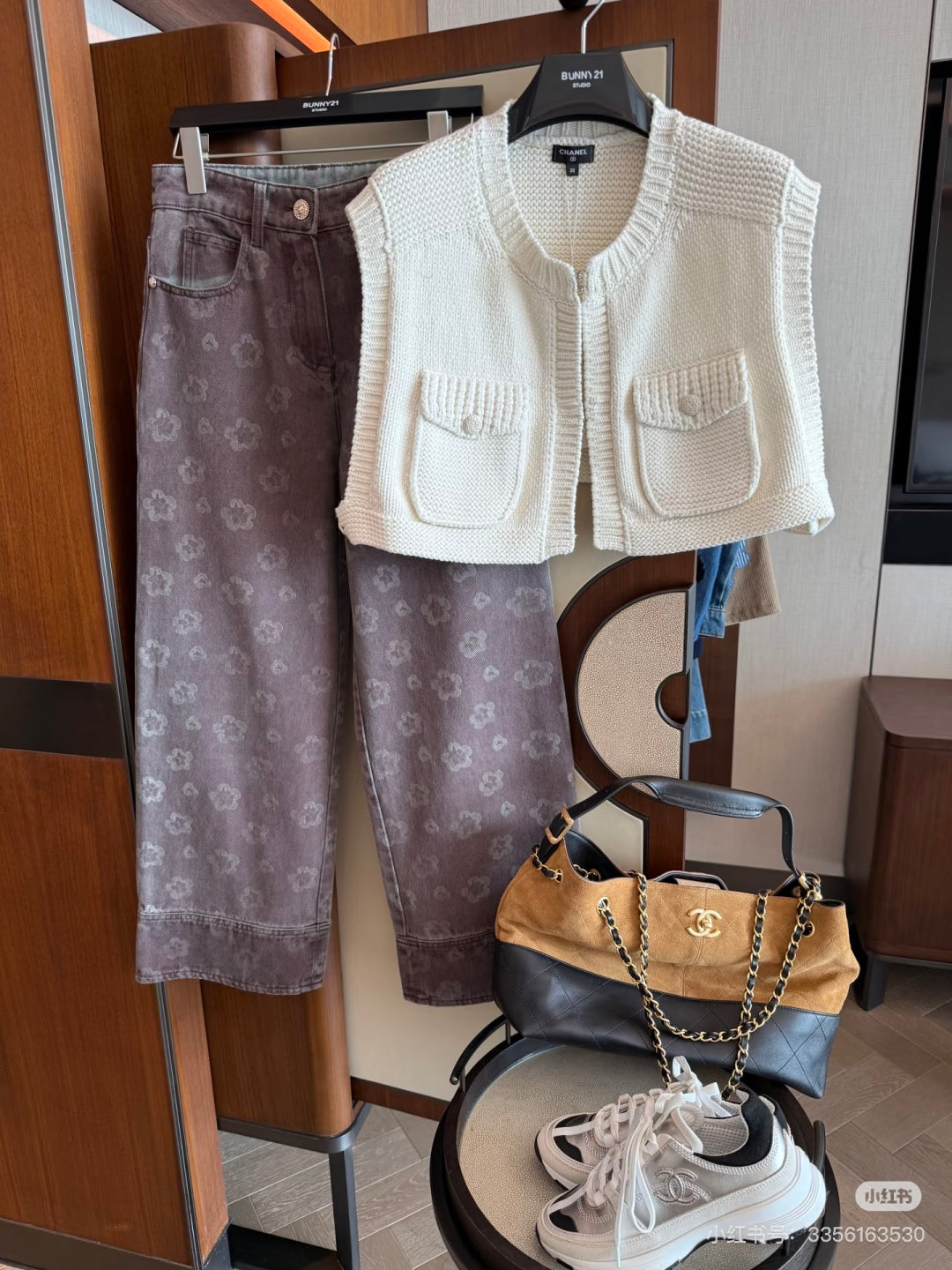 Cha 25fw Brown floral jeans