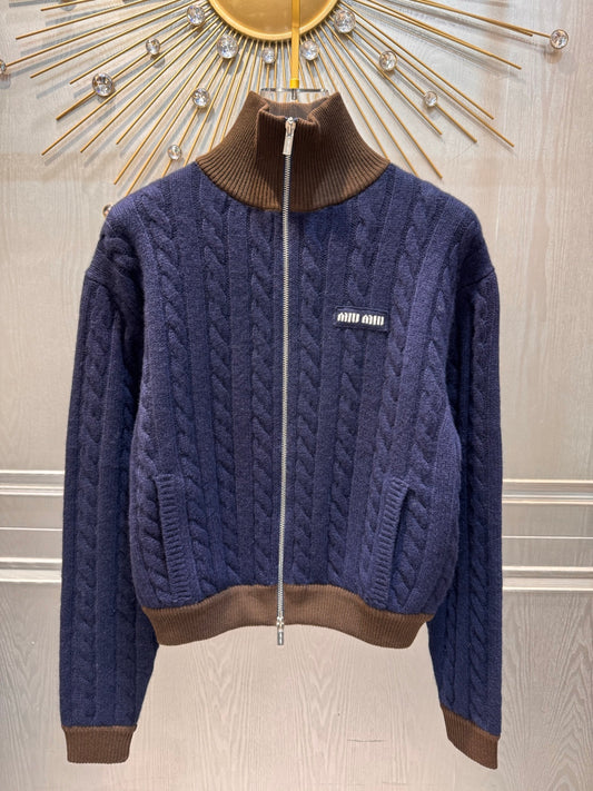 Mu 25fw Color blocking knitted cardigan