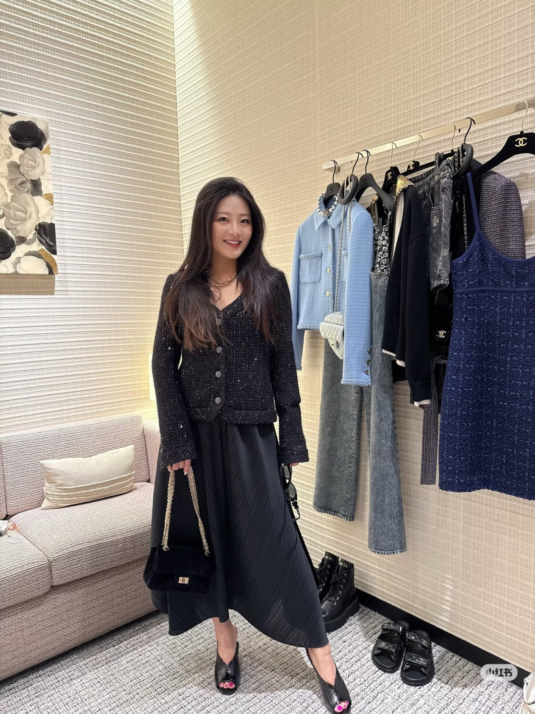 Cha 25fw Sequin coarse flower coat