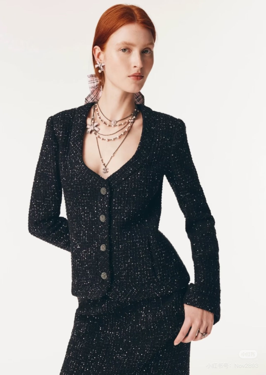 Cha 25fw Sequin coarse flower coat