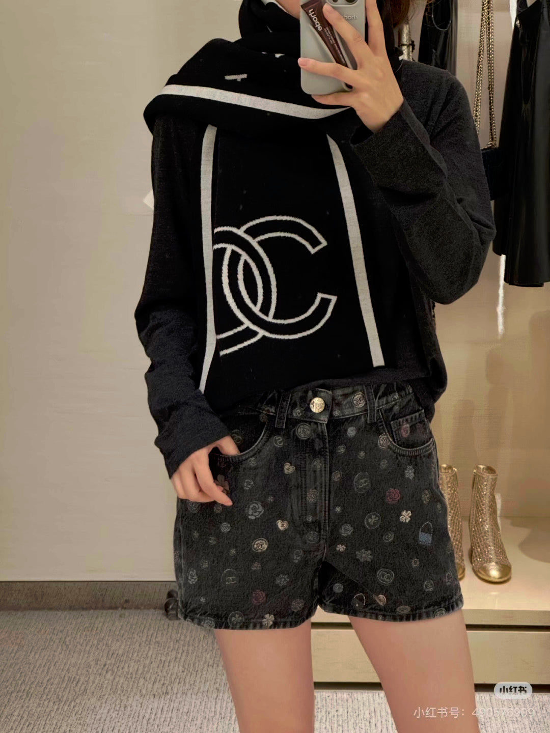 Cha 25fw Denim printed shorts