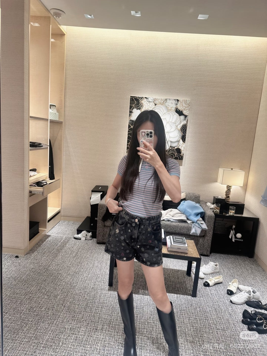 Cha 25fw Denim printed shorts