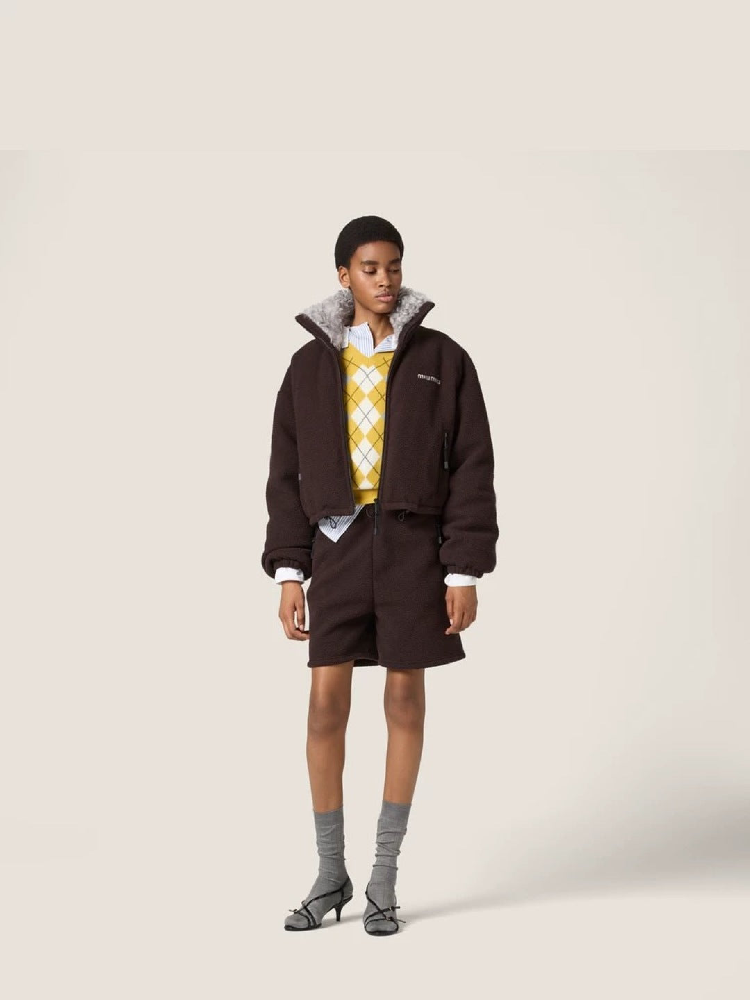 Mu 25fw Brown fleece down jacket