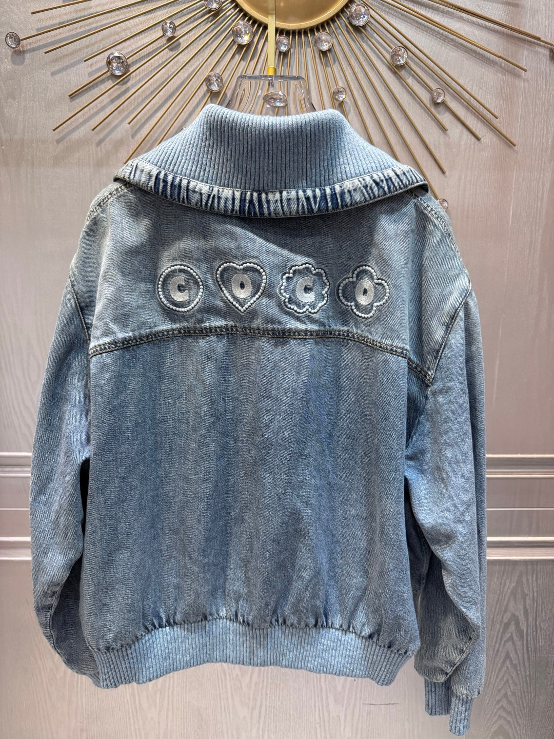 Cha 25fw Blue denim embroidered short jacket