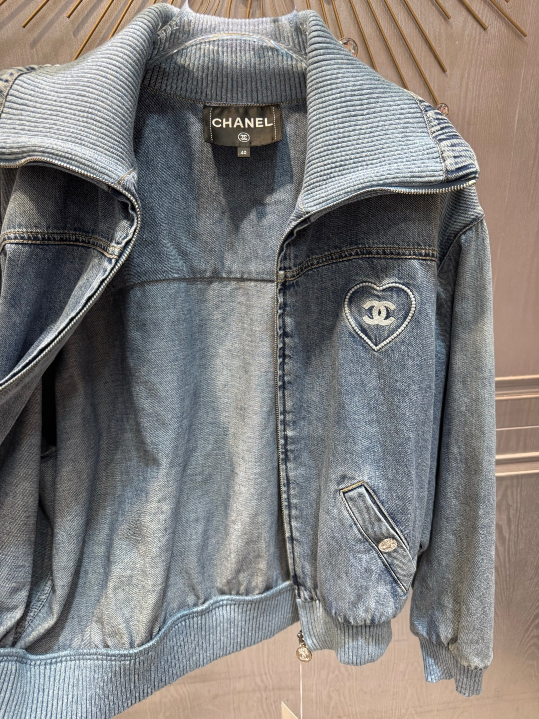 Cha 25fw Blue denim embroidered short jacket